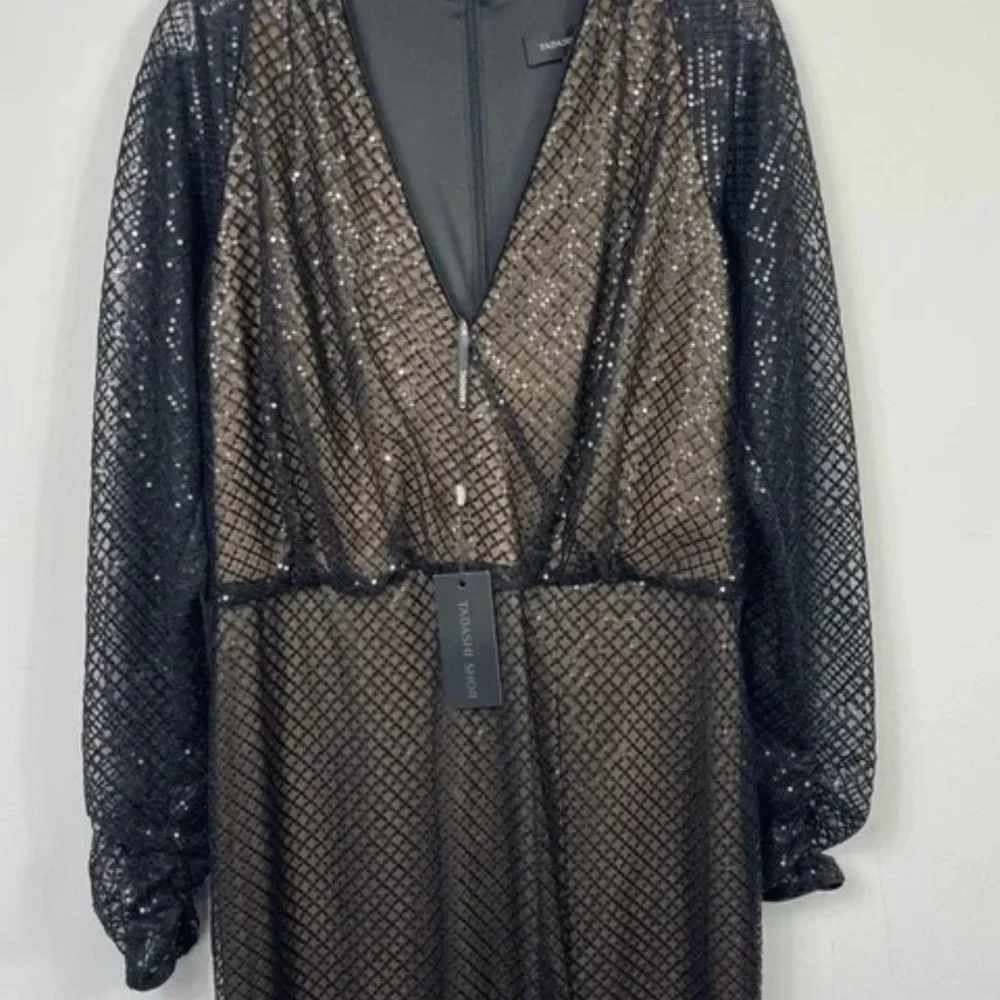 NWT Tadashi Shoji Samira Black/Nude Sequin gown - Size 14 - Picture 5 of 13
